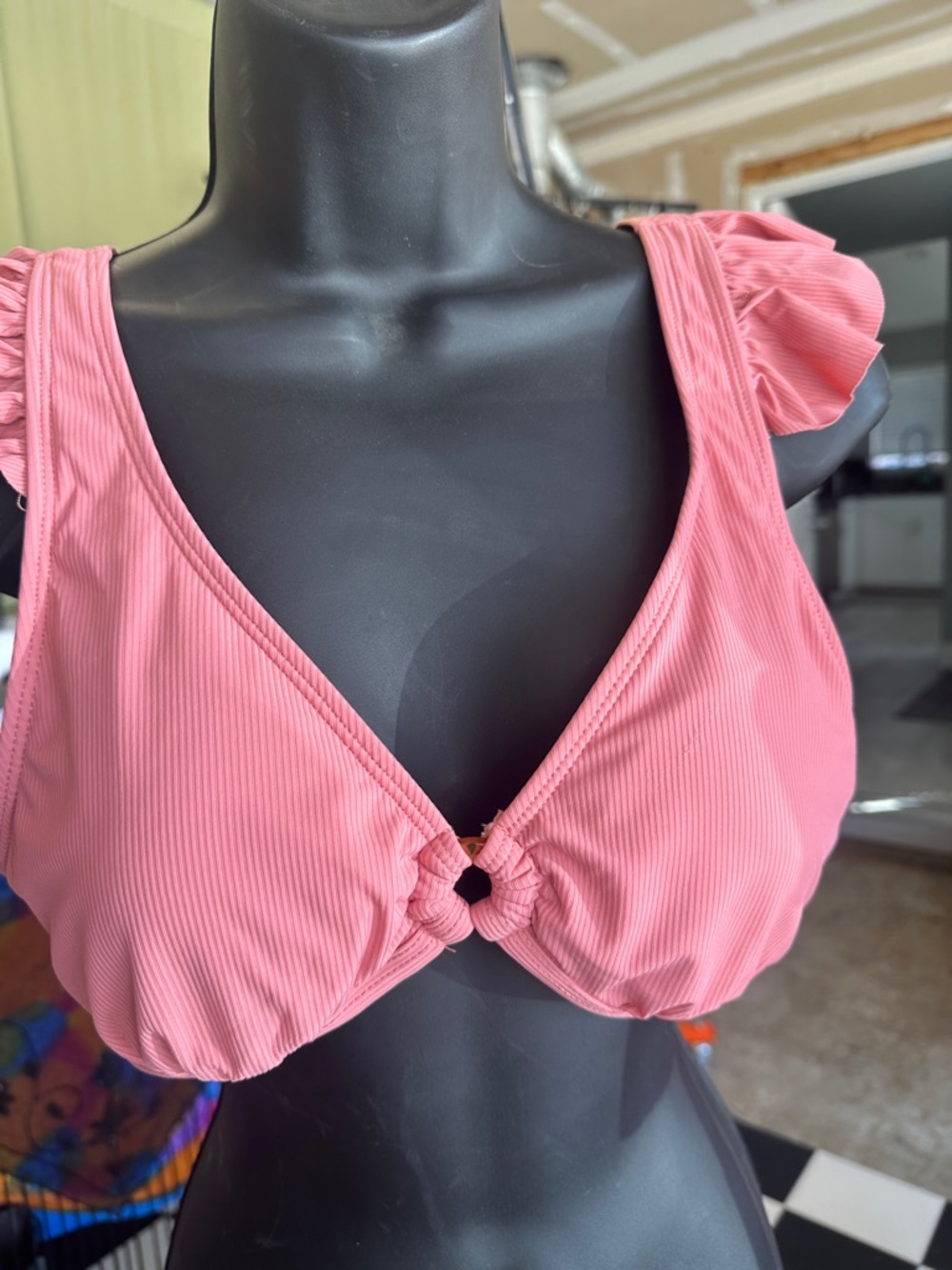 Pink Ribbed Knot Front Bikini Top